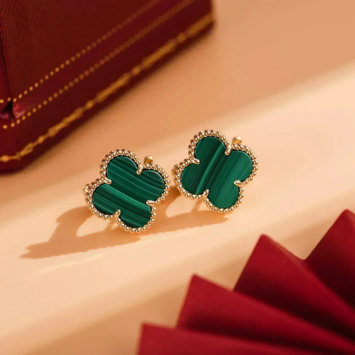 [⭐Spark]CLOVER MEDIUM 1 MOTIFS MALACHITE  EARRINGS