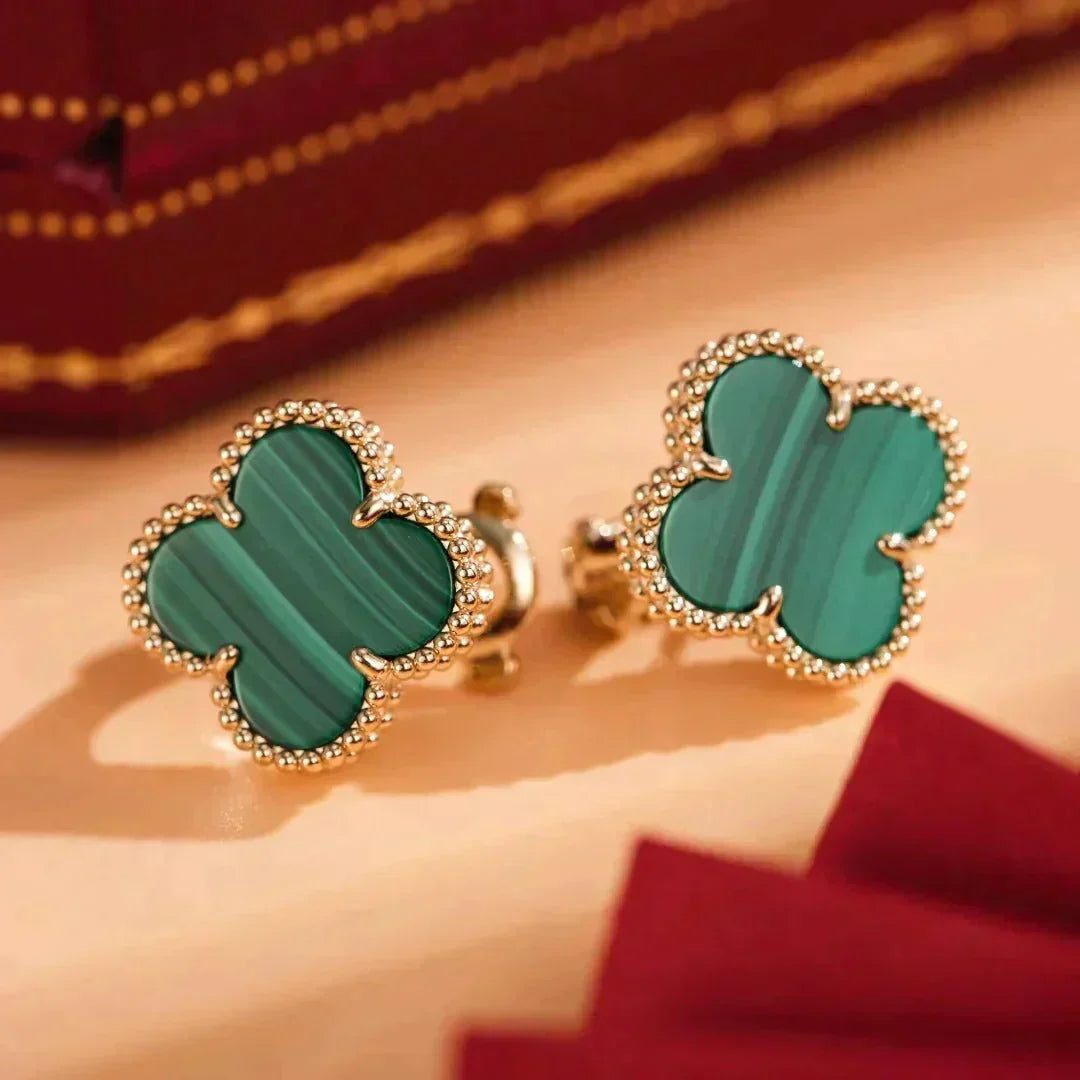 [⭐Spark]CLOVER MEDIUM 1 MOTIFS MALACHITE  EARRINGS