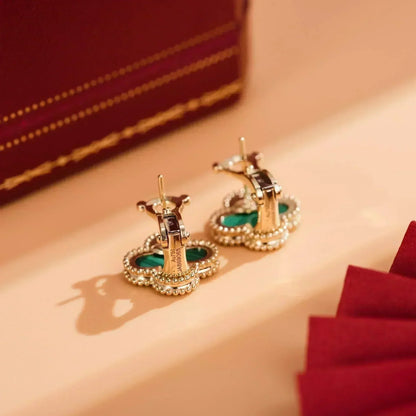[⭐Spark]CLOVER MEDIUM 1 MOTIFS MALACHITE  EARRINGS
