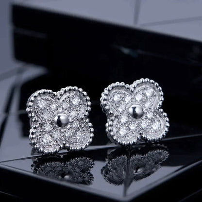 [⭐Spark]CLOVER 1 MOTIFS DIAMOND STUD EARRINGS SILVER