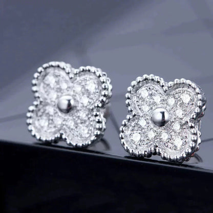 [⭐Spark]CLOVER 1 MOTIFS DIAMOND STUD EARRINGS SILVER