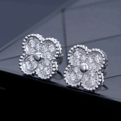 [⭐Spark]CLOVER 1 MOTIFS DIAMOND STUD EARRINGS SILVER