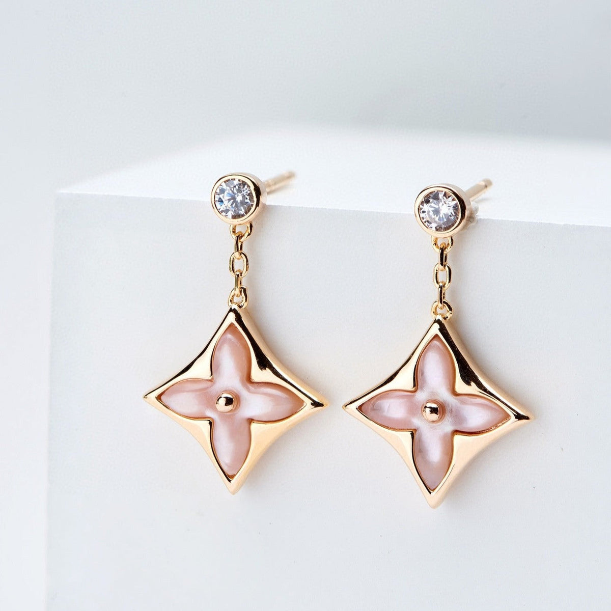 [⭐Spark]DOUBLE STAR PINK GOLD MOP DROP EARRINGS