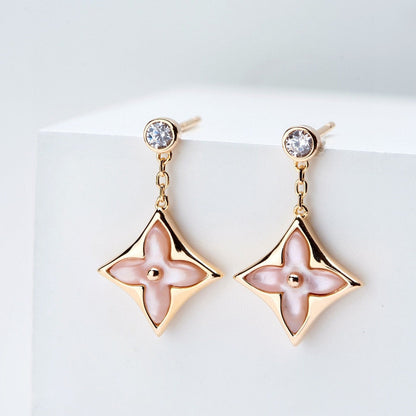 [⭐Spark]DOUBLE STAR PINK GOLD MOP DROP EARRINGS