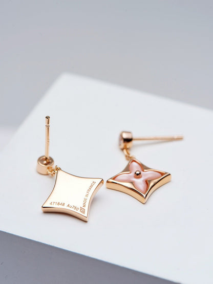 [⭐Spark]DOUBLE STAR PINK GOLD MOP DROP EARRINGS