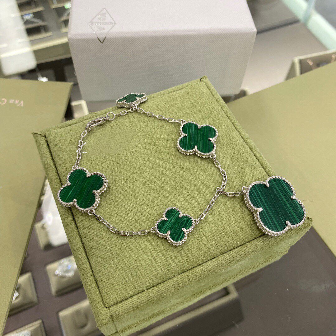 [⭐Spark]CLOVER 5 MOTIFS SIVLER MALACHITE BRACELET