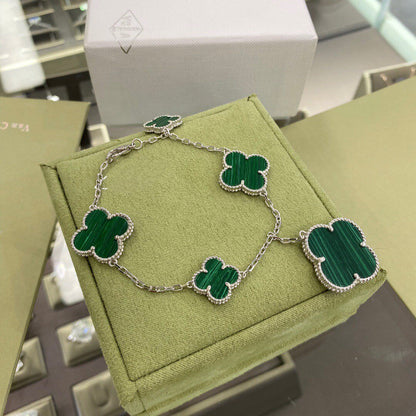 [⭐Spark]CLOVER 5 MOTIFS SIVLER MALACHITE BRACELET
