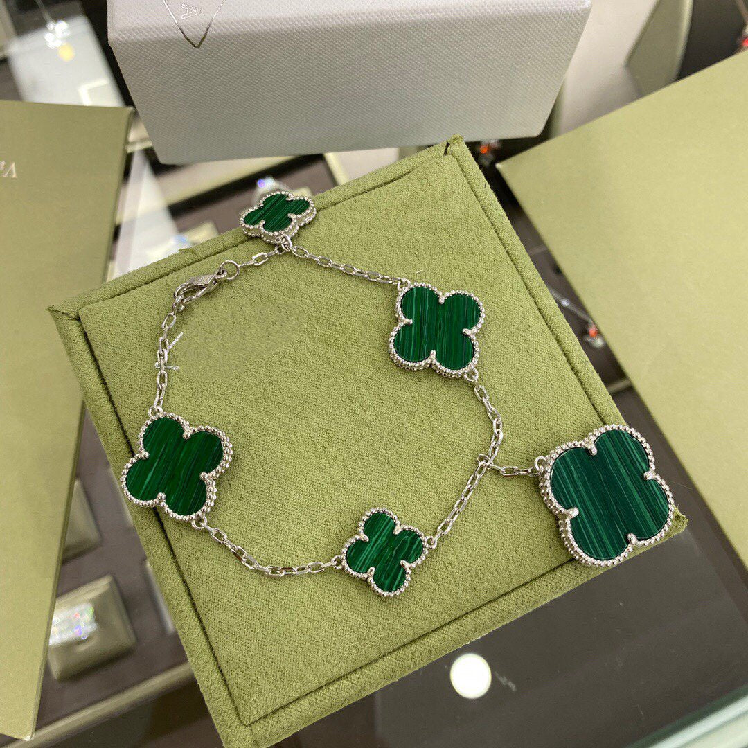 [⭐Spark]CLOVER 5 MOTIFS SIVLER MALACHITE BRACELET