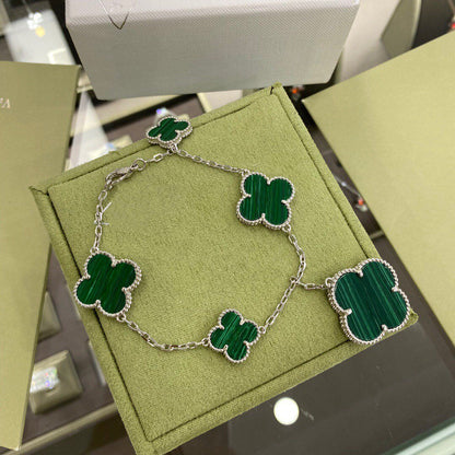 [⭐Spark]CLOVER 5 MOTIFS SIVLER MALACHITE BRACELET