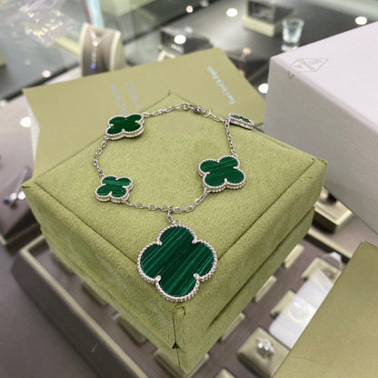 [⭐Spark]CLOVER 5 MOTIFS SIVLER MALACHITE BRACELET