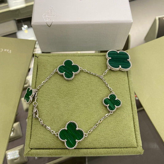 [⭐Spark]CLOVER 5 MOTIFS SIVLER MALACHITE BRACELET