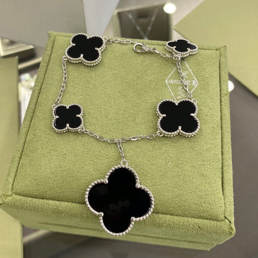 [⭐Spark]CLOVER 5 MOTIFS SIVLER ONYX BRACELET