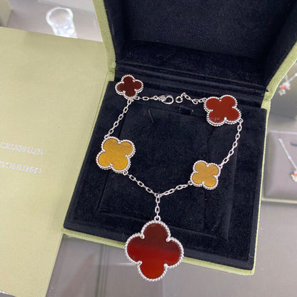 [⭐Spark]CLOVER 5 MOTIFS SIVLER CARNELIAN TIGER EYE BRACELET