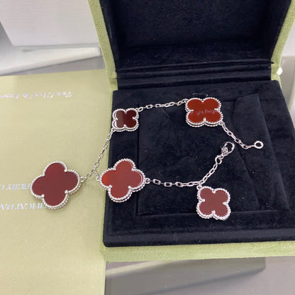 [⭐Spark]CLOVER 5 MOTIFS SIVLER CARNELIAN BRACELET