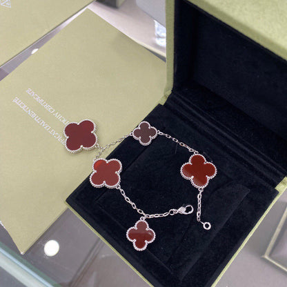 [⭐Spark]CLOVER 5 MOTIFS SIVLER CARNELIAN BRACELET