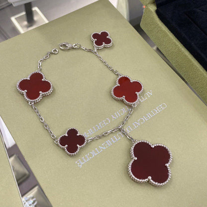 [⭐Spark]CLOVER 5 MOTIFS SIVLER CARNELIAN BRACELET