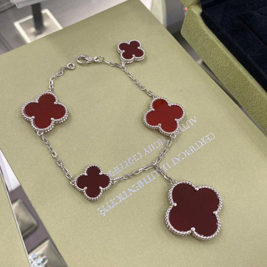 [⭐Spark]CLOVER 5 MOTIFS SIVLER CARNELIAN BRACELET