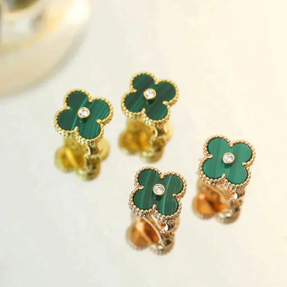 [⭐Spark]CLOVER MEDIUM 1 MOTIFS MALACHITE DIAMOND EARRINGS