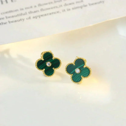 [⭐Spark]CLOVER MEDIUM 1 MOTIFS MALACHITE DIAMOND EARRINGS