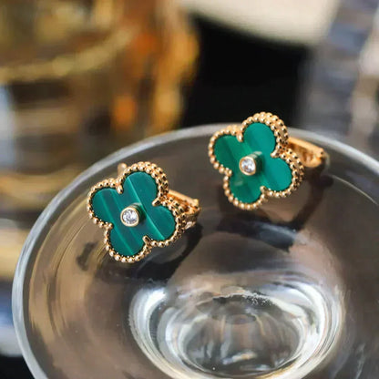 [⭐Spark]CLOVER MEDIUM 1 MOTIFS MALACHITE DIAMOND EARRINGS