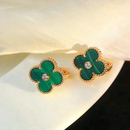 [⭐Spark]CLOVER MEDIUM 1 MOTIFS MALACHITE DIAMOND EARRINGS