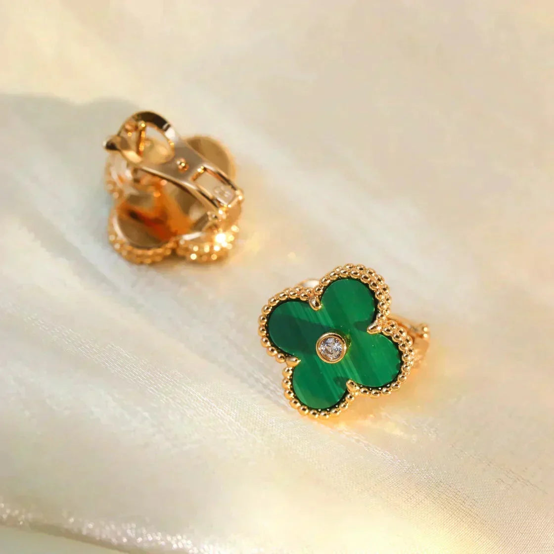 [⭐Spark]CLOVER MEDIUM 1 MOTIFS MALACHITE DIAMOND EARRINGS