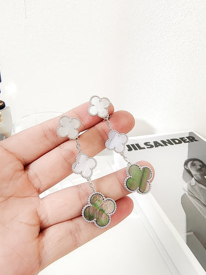 [⭐Spark]CLOVER 3 MOTIFS CHALCEDONY DARK MOP SILVER EARRINGS