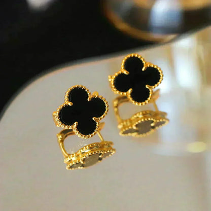 [⭐Spark]CLOVER MEDIUM 1 MOTIFS  ONYX STUD EARRINGS