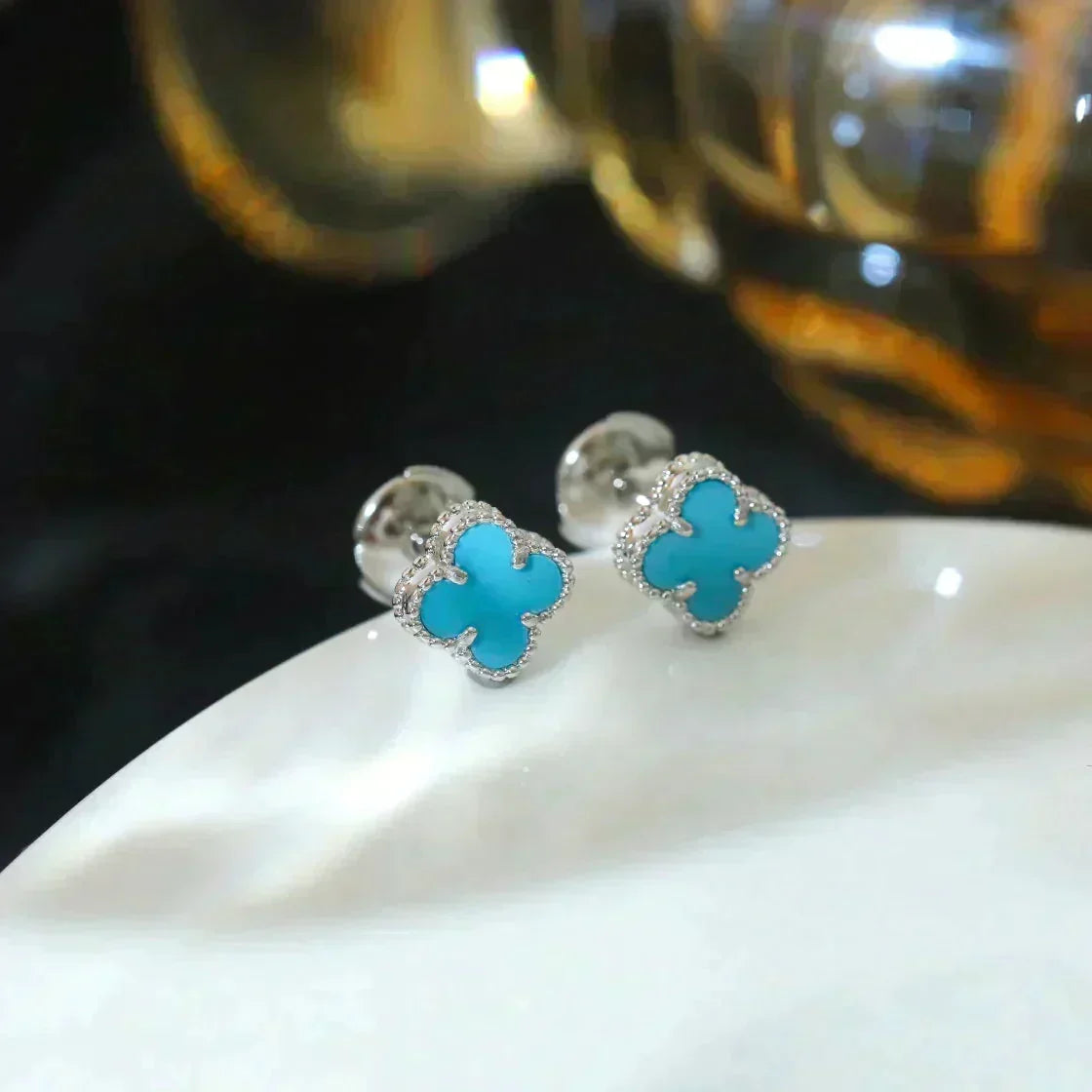 [⭐Spark]CLOVER MINI 9.5MM ONYX STUD EARRINGS SILVER