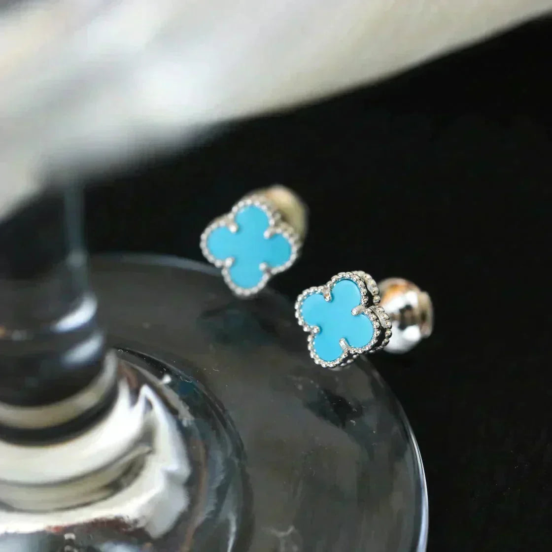 [⭐Spark]CLOVER MINI 9.5MM ONYX STUD EARRINGS SILVER