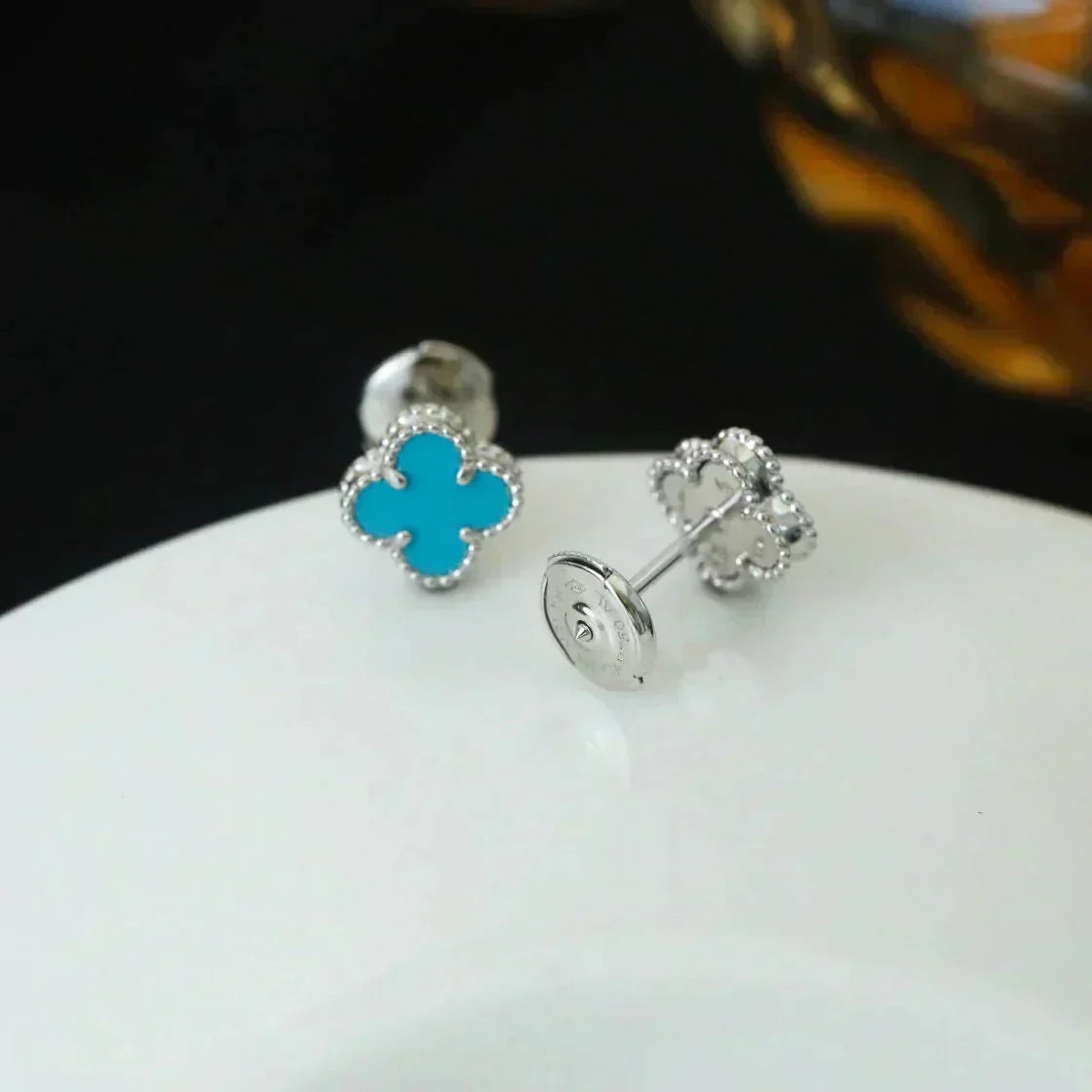 [⭐Spark]CLOVER MINI 9.5MM ONYX STUD EARRINGS SILVER