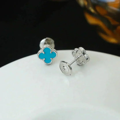 [⭐Spark]CLOVER MINI 9.5MM ONYX STUD EARRINGS SILVER