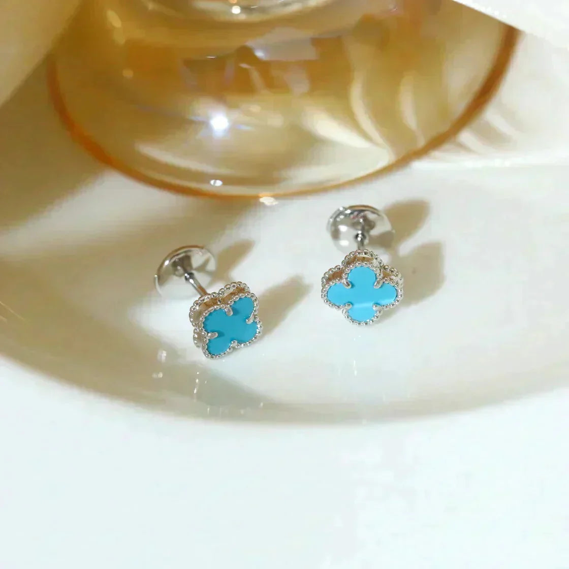 [⭐Spark]CLOVER MINI 9.5MM ONYX STUD EARRINGS SILVER