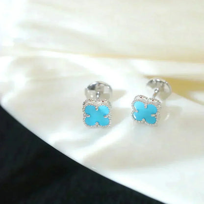 [⭐Spark]CLOVER MINI 9.5MM ONYX STUD EARRINGS SILVER