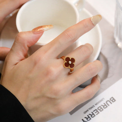 [⭐Spark]CLOVER CARNELIAN RING ROSE GOLD DIAMOND
