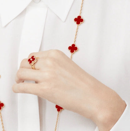 [⭐Spark]CLOVER CARNELIAN RING ROSE GOLD DIAMOND