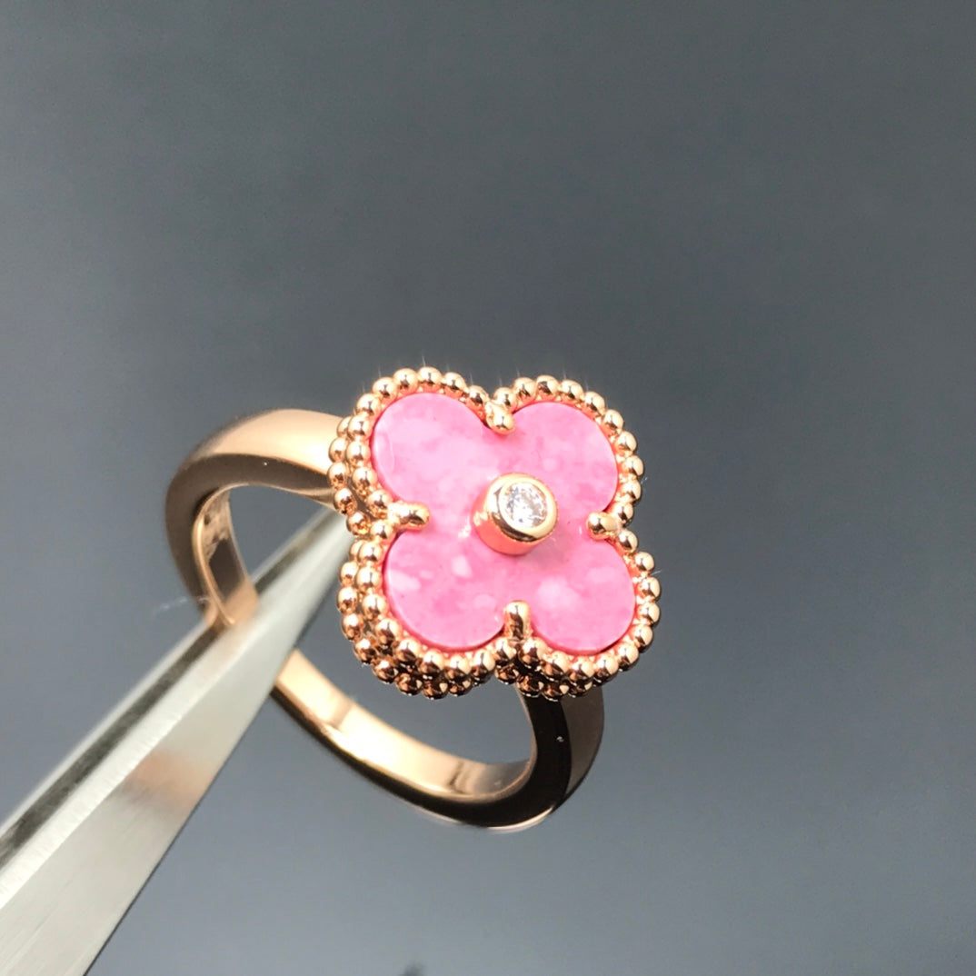 [⭐Spark]CLOVER RHODONITE ROSE GOLD RING