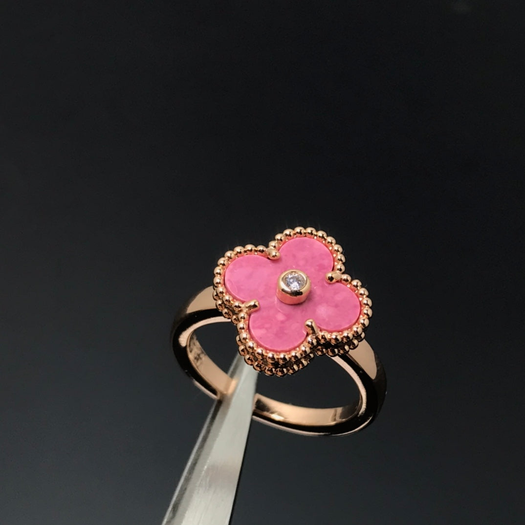 [⭐Spark]CLOVER RHODONITE ROSE GOLD RING
