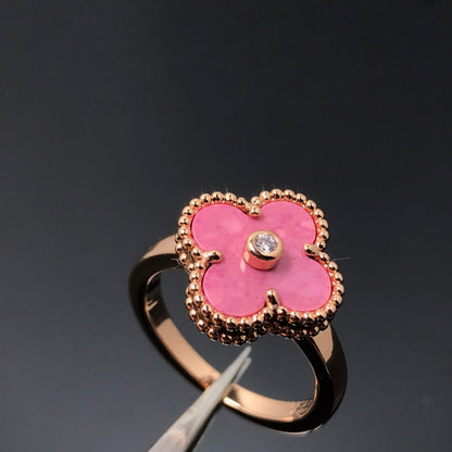 [⭐Spark]CLOVER RHODONITE ROSE GOLD RING
