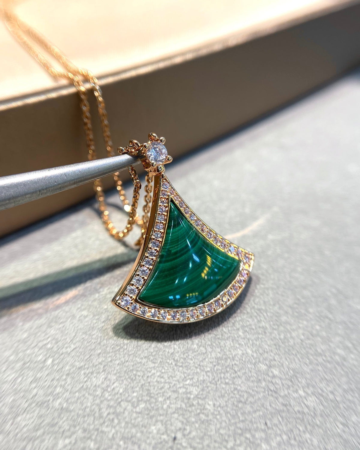 [⭐Spark]DREAM MALACHITE DIAMOND PAVED PINK GOLD NECKLACE