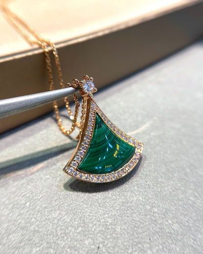 [⭐Spark]DREAM MALACHITE DIAMOND PAVED PINK GOLD NECKLACE