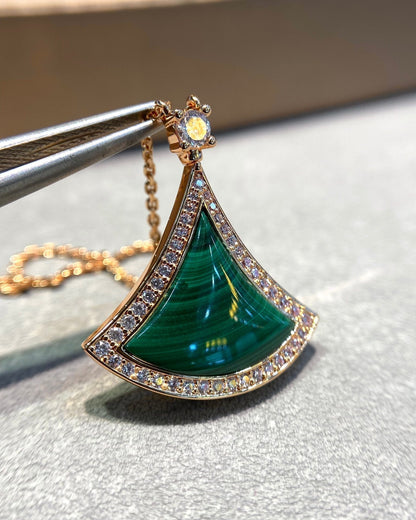 [⭐Spark]DREAM MALACHITE DIAMOND PAVED PINK GOLD NECKLACE