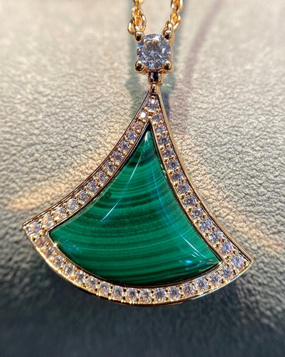 [⭐Spark]DREAM MALACHITE DIAMOND PAVED PINK GOLD NECKLACE