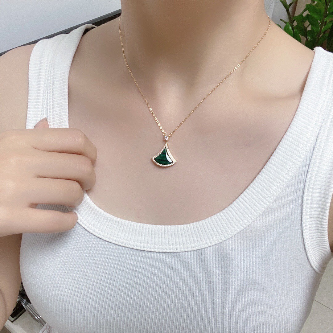 [⭐Spark]DREAM MALACHITE DIAMOND PAVED PINK GOLD NECKLACE