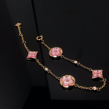 [⭐Spark]STAR AND SUN 4 MOTIF PINK MOP PINK GOLD BRACELET