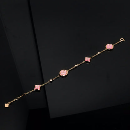 [⭐Spark]STAR AND SUN 4 MOTIF PINK MOP PINK GOLD BRACELET