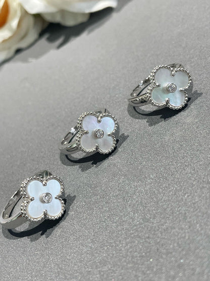 [⭐Spark]CLOVER SILVER MOP DIAMOND RING