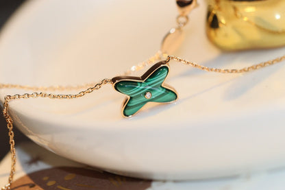 [⭐Spark]JEUX MALACHITE 1 DIAMOND PINK GOLD NECKLACE