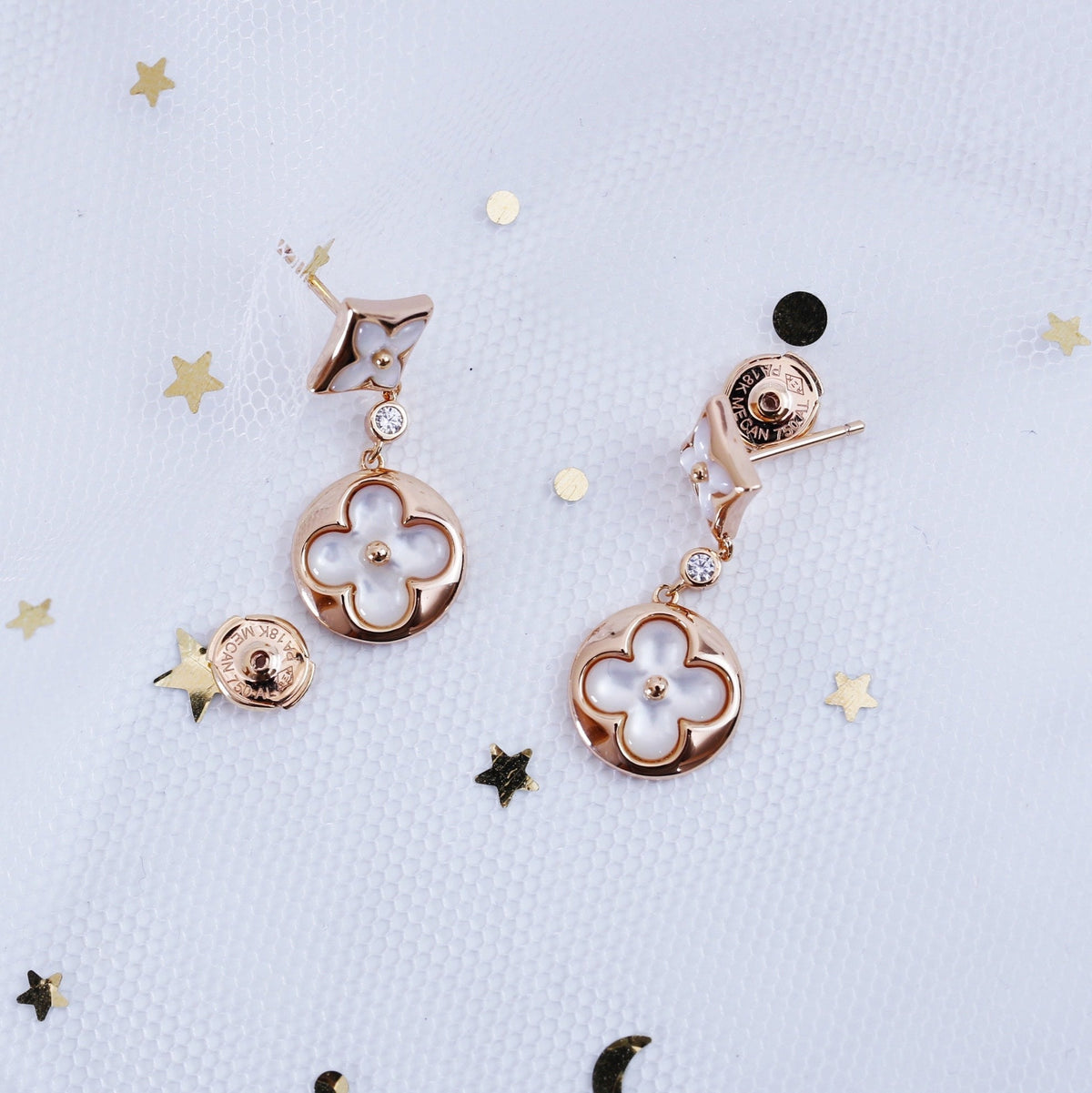 [⭐Spark]STAR AND SUN PINK GOLD MOP DROP EARRINGS