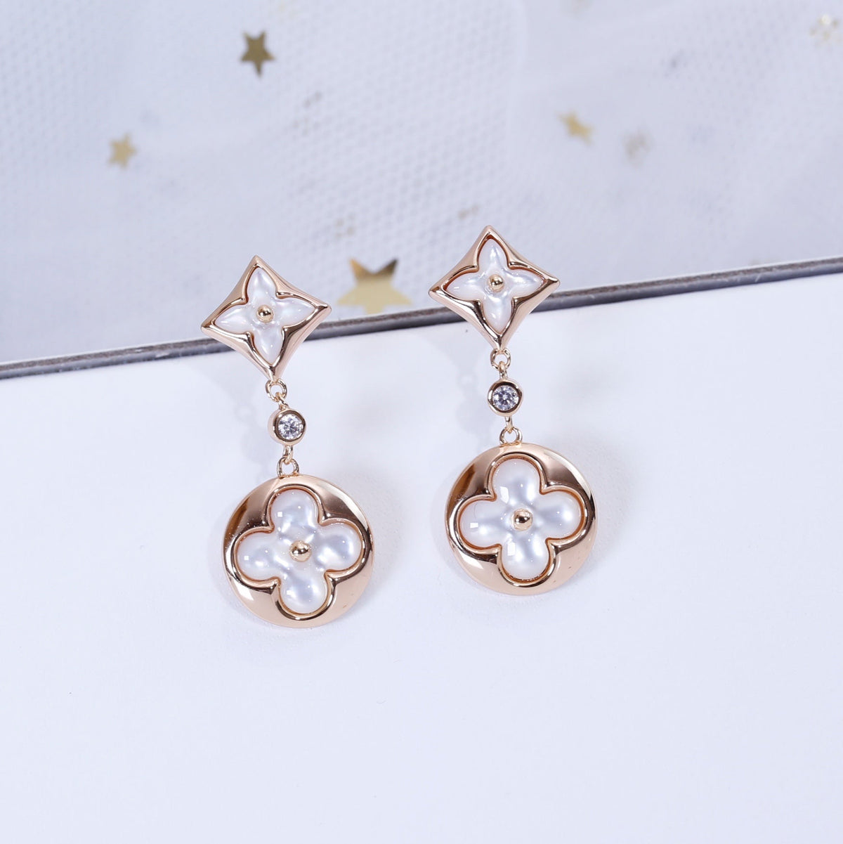 [⭐Spark]STAR AND SUN PINK GOLD MOP DROP EARRINGS